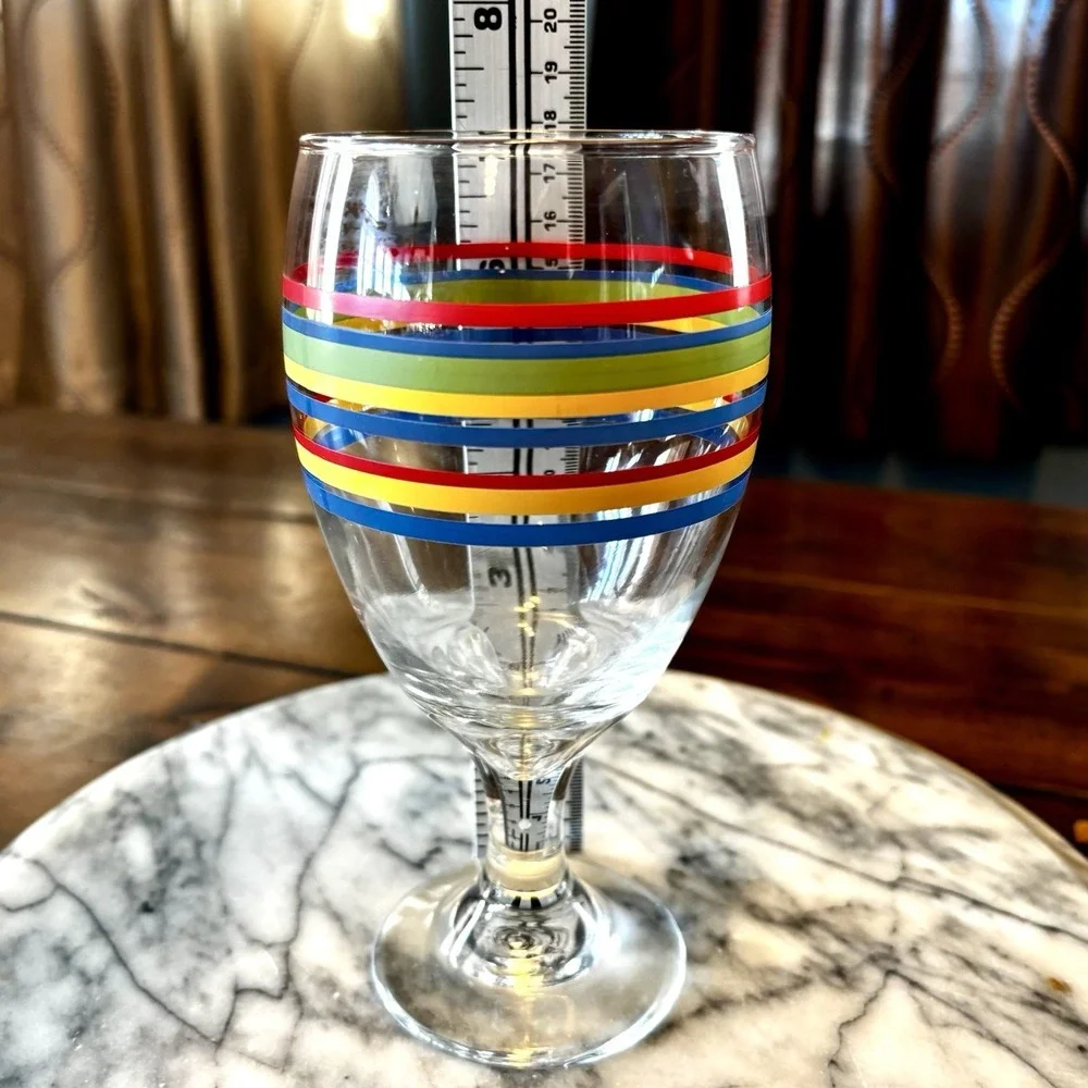 SETof5‎ VTG Libbey Mambo Fiesta Multi Striped Wine Water Glasses Stemmed Goblets
